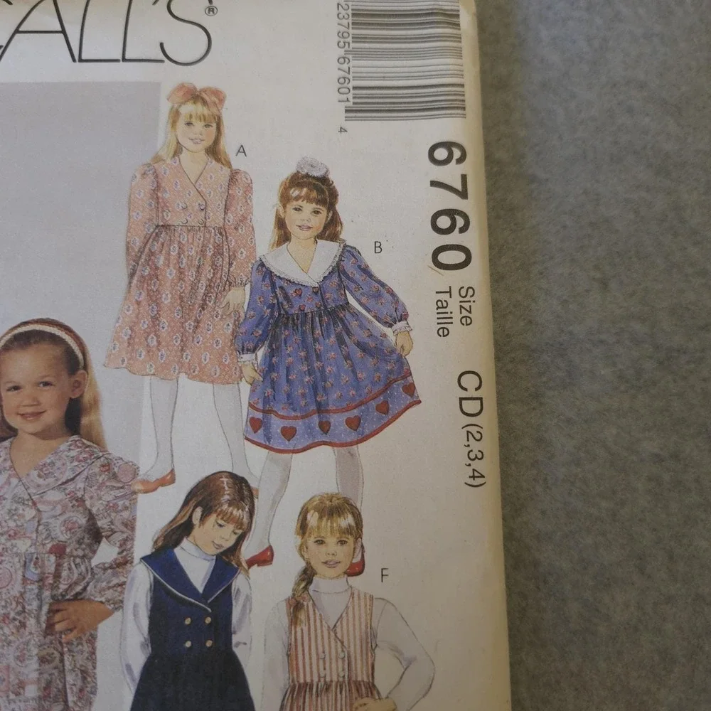 McCALL'S 6760 GIRLS DOUBLE BREASTED DRESS JUMPER ROMPER PATTERN SIZE 2,3,4 - Picture 2 of 5